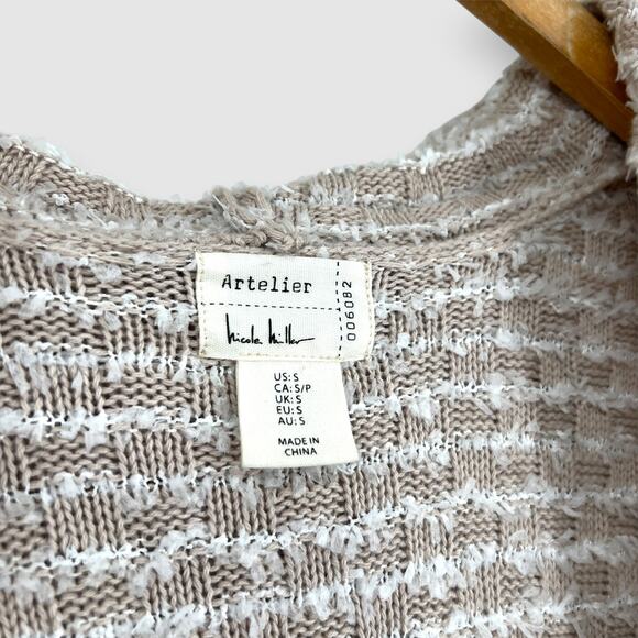 Artelier Nicole Miller Hooded Open-Front Cardigan Sweater Small Beige Taupe Knit - Picture 4 of 7